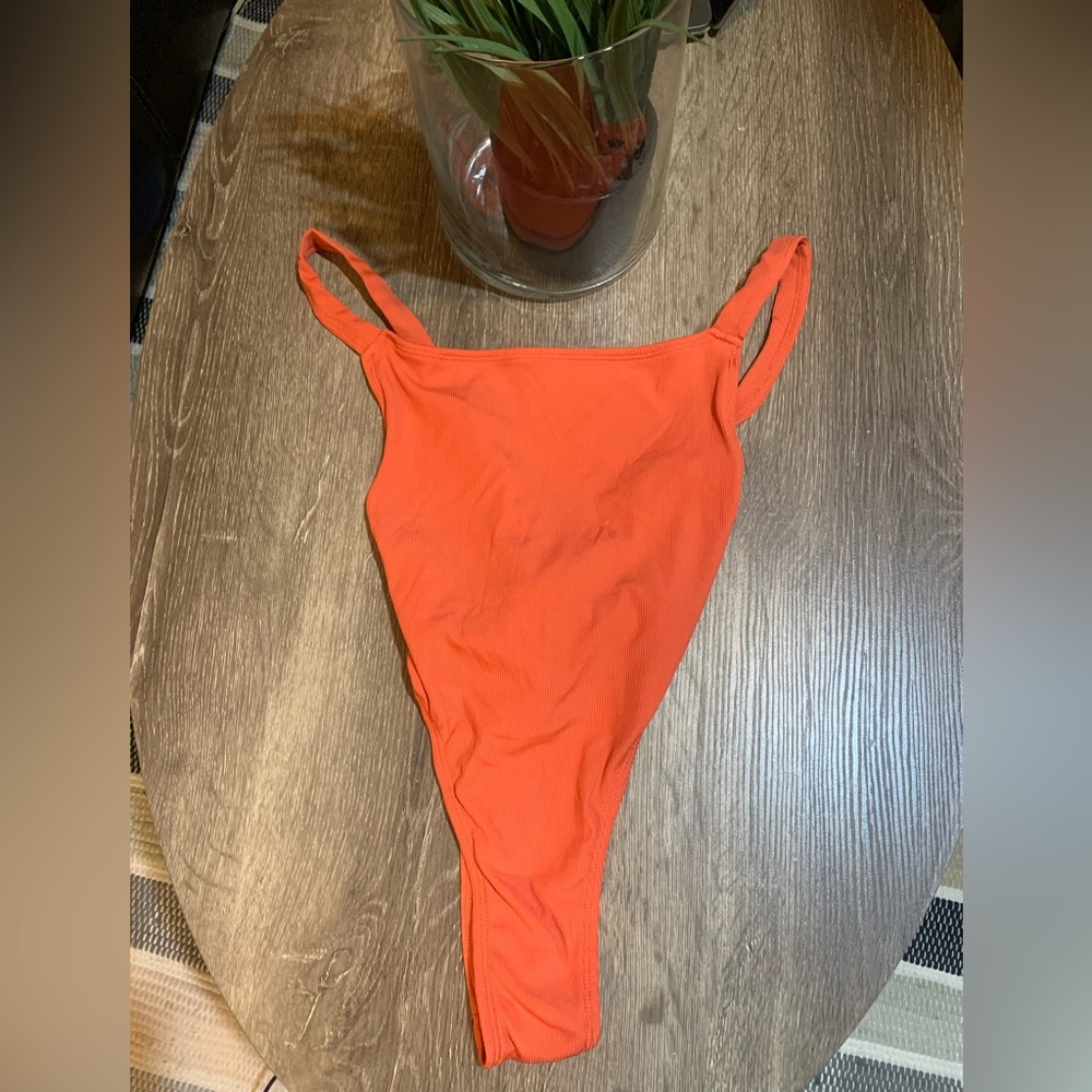 Oh Polly Bold Orange Ribbed One-Piece Swimwear Size Small